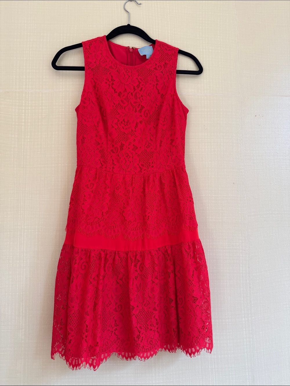 CeCe Vibrant Red Floral Lace Dress